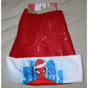 Christmas Santa Hat Marvels SpiderMan Front of Blue Skyline 16" Red Felt by Ruz
